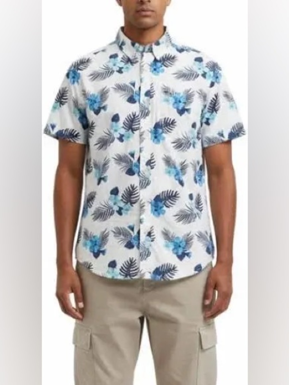 Hollister Epic Flex Short Sleeve Button Down Shirt Hawaiian Print L